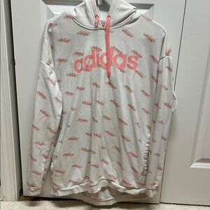 Adidas White Hoodie with Pink Logo Pattern